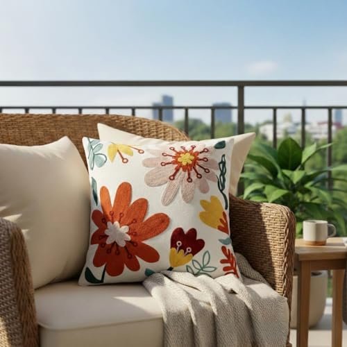 Kissenbezug mit Blumen 40x40 cm Landhausstil für dein Zuhause Kissenhülle | Blumen Zierkissenbezug Dekokissen Sofakissen Premium Kissenbezüge Stickereitechnik Deko Kissen Schlafzimmer Wohnzimmer Sofa