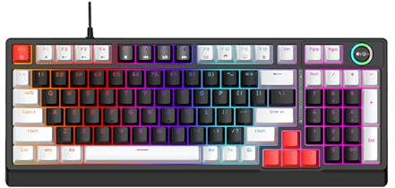 Fabater Mechanische Tastatur, Ergonomische Low-Profile-Hot-Swap-fähige 98-Tasten-Gaming-Tastatur, RGB- mit Dynamischer RGB-Beleuchtung in 16,8 Millionen Farben und Blauen LED-Seitenstreifen für