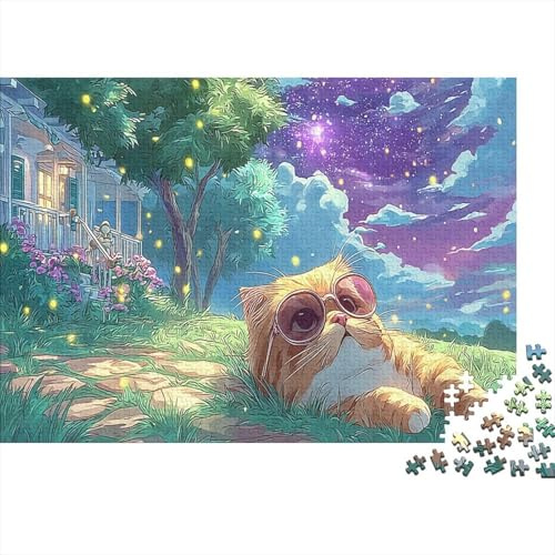 Fernrohr Katze 1000 Teile Puzzle Papier für Erwachsene Sternenhimmel Puzzle Spiel Familienspaß Entspannung Deko Geschenk 52x38cm/1000pcs