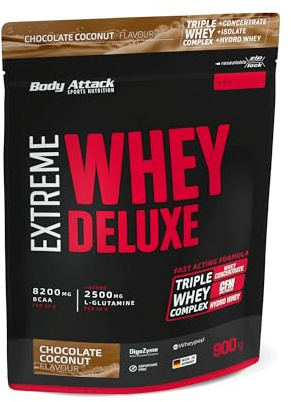 Body Attack Extreme Whey Deluxe, Chocolate-Coconut Cream, 900g Beutel | Eiweißpulver mit Aminosäuren, Triple-Whey-Complex, CFM Isolate, perfekt lösliches Protein-Pulver, fettarm, zuckerarm