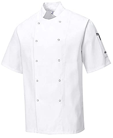 Portwest C733 Cumbria Chef Jacket - Lightweight Short Sleeve Comfort Workwear White, Small