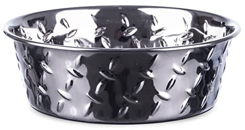 Loving Pets Ruff-N-Tuff Diamond Plated Dog Bowl Stainless Steel Heavy Weighted Dish - Small (950 ml)