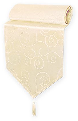 Haus und Deko Tischläufer Damast 30x100 cm Creme Ornamente Circle, dekorative Tischdecke, Tischband mit Quaste, Moderne Mitteldecke für Wohnzimmer Esszimmer, Gastronomie Tischdecken
