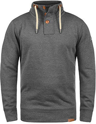 !Solid SDTripTroyer Herren Sweatshirt Troyer Pullover mit Stehkragen Knopfverschluss Reißverschluss Kordelzug Rippbündchen Baumwollmischung Regular fit, Größe:M, Farbe:Grey Melange (8236)