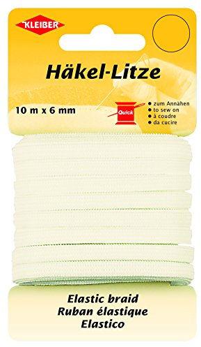 Kleiber Häkel-Litze/Feines Gummiband, 78% Polyester, weiß, 1000 x 0.6 x 0.05 cm