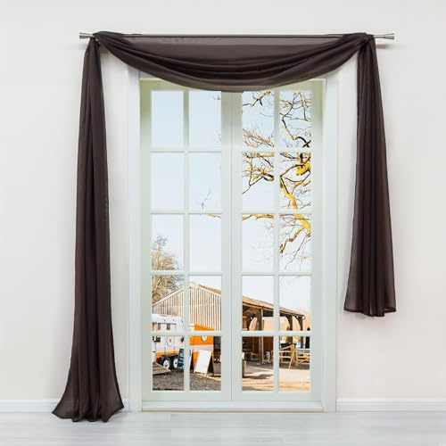 Yujiao Mao Uni Farbe Voile Freihandbogen Schals Querbehang Deko Gardinen Braun BxL 140X500cm