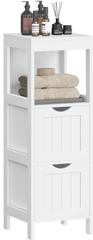 VASAGLE Bathroom Floor Cabinet, 2 Drawers, 35 H, Cloud White