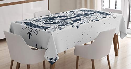 ABAKUHAUS Anker Tischdecke, Abenteuer Exploration, Für den Inn und Outdoor Bereich geeignet Waschbar Druck Klar Kein Verblassen, 140 x 170 cm, Dunkelblau und Weiß