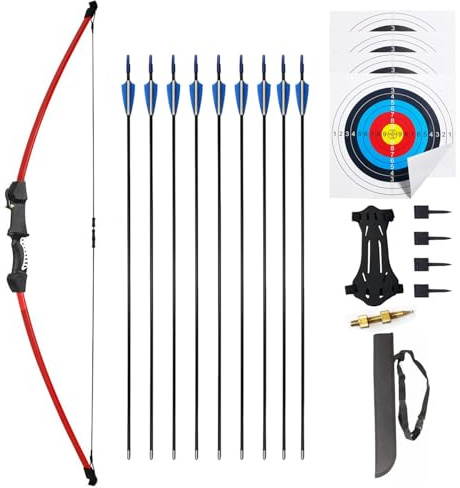 45 Recurve Bow and Arrows Set Outdoor Archery Beginner Gift Longbow Kit with 9 Arrows 2 Target Face 18 Lb for Teen