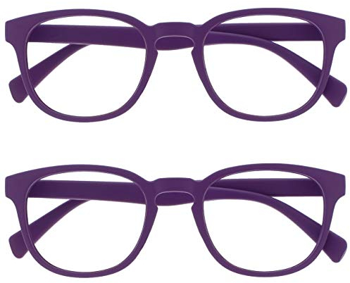 OPULIZE Pop 2 Pacco Retrò Giro Viola Opaco Liscio Uomo Donna Occhiali Da Lettura Cerniere Molla RR2-5 +1,50