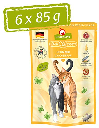 GranataPet DeliCatessen Huhn PUR, Nassfutter für Katzen, Futter ohne Getreide & ohne Zuckerzusätze, Katzenfutter mit hohem Fleischanteil & hochwertigen Ölen, 6 x 85 g