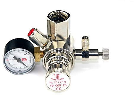 Hiwi Druckminderer CO2 Mehrweg fest verbauter Adapter z.B. für Sodastream Zylinder o.a. Arbeitsdruckmanometer Aquarium 1 Manometer mit Rückschlagventil