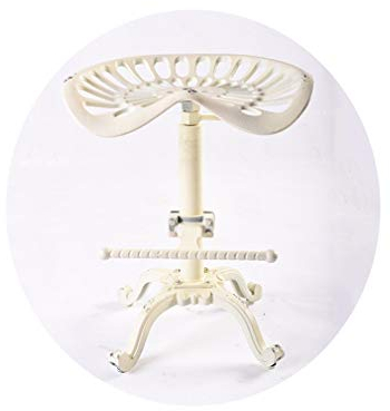 YNGJUEN Industrielle Barhocker- Gusseisen Traktorsitz Hocker Höhenverstellbar 360 ° Drehung 44 cm X 30,5 cm X 55-65 cm Rustikales Bauernhaus Freizeitbar Bistro Metallhocker Weiß