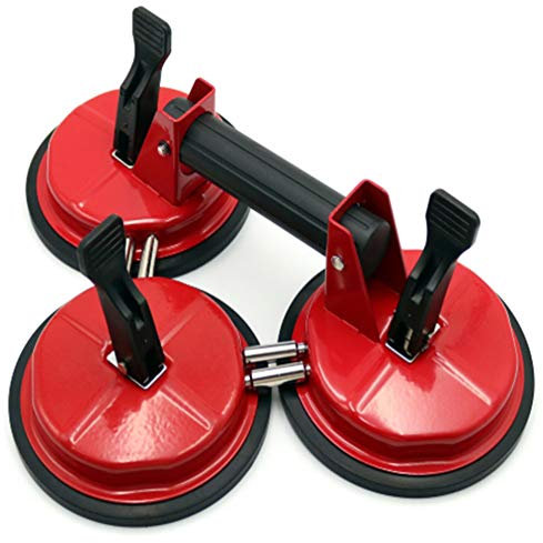 Extractor de Vidrio Con Ventosa de Aluminio,Tres Garras Levantador de Trabajo Pesado Extractor de Abolladuras/Almohadilla Con Manija Para Mover Vidrios Grandes Espejo De Ventana Granitefixer,Rojo