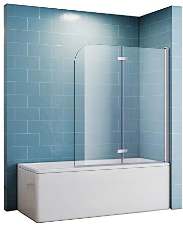 ELEGANTE Parete Vasca da Bagno Doccia 120x140cm, con Dispositivo Pieghevole a 180 °, Vetro Trasparente 6mm