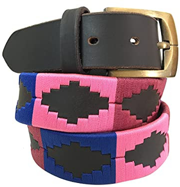 CARLOS DIAZ Herren Damen Premium Unisex Braunes Leder Bestickt Designer Polo Gürtel (115 cm/ 44-46 Inches)