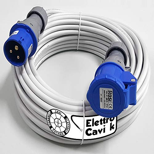 ® ELETTRO CAVI K - PROLUNGA ELETTRICA INDUSTRIALE 25 METRI PROFESSIONALE CAVO FROR 3G4 MM² 3 POLI CANTIERE MAGAZZINO MACCHINARI SPINA E PRESA 2P+T IP44 32 A 220 V PORTATA 3,5 KW 3500 WATT