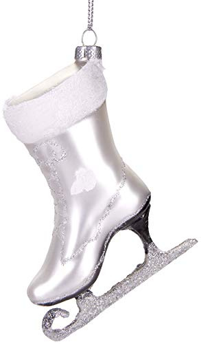 BRUBAKER Schlittschuh Weiß - Handbemalte Weihnachtskugel aus Glas - Mundgeblasener Christbaumschmuck Figuren lustig Deko Anhänger Baumkugel - ca. 10 cm
