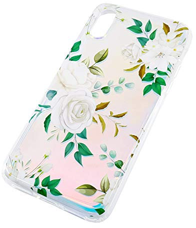 uCOLOR Iridescent Floral Clear Case Compatible with iPhone Xs/X iPhone 10 Case (5.8) Slim Hard PC Back TPU Bumper Crystal Clear Protective Case for iPhone Xs/X