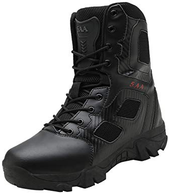 IYVW 5.AA068 SWAT Uomo Tattico Stivali di Pelle con Cerniera Scarpe Alti nero 44 EU