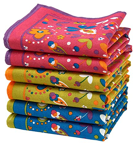 merrysquare - Feine Bedruckte Damentaschentücher - Mittelgroß 35cm x 35cm - 6 Stück - 100% Baumwolle - Sixties Modell