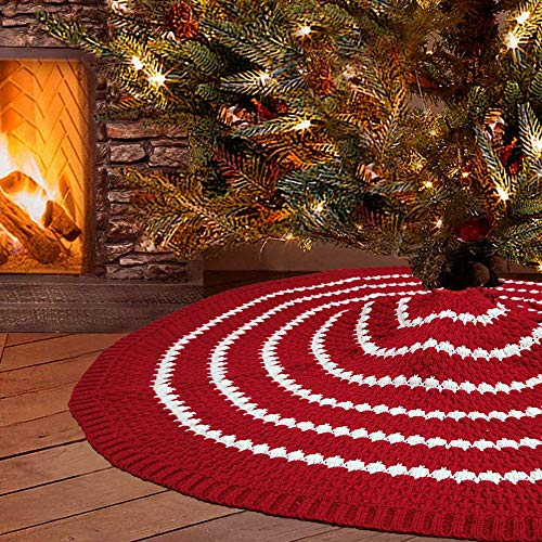 Best Goods Weihnachtsbaum Decke Rock, Christbaumdecke, Gestrickte Runde Weihnachtsbaumdecke 124cm, für zu Hause Weihnachtsfeier Weihnachtsbaumschmuck (Stripe)