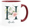 SpecialMe® Kaffee-Tasse mit Buchstabe Initiale Monogramm personalisiert mit Namen Rosen-Motiv persönliche Geschenke bordeauxrot Keramik-Tasse