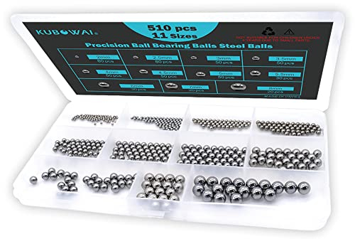 KUBOWAI 510 Stück Kugellager Stahlkugel Sortiment, Präzisions Chromstahl Metallkugeln für Fahrradrad Ersatzteile, 2–8 mm (11 Größen)