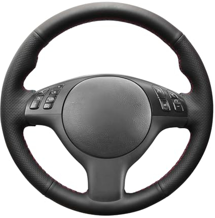 MEWANT DIY Handgenähter Schwarzer Echtes Leder Lenkradbezug für E36 E46 E39 M3 M5 330i 540i 525i 530i 330