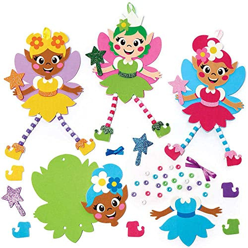 Baker Ross FC720 Moosgummi Feen Bastelset mit Perlen, 5er-Pack, kreative Figuren zum Basteln und Verzieren