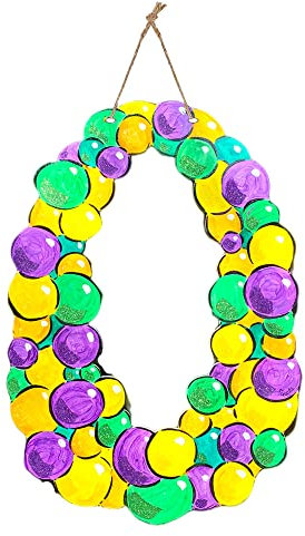 Mardi Gras Beads Door Hanger Hanging Wood Sign Plaque Decorations for Home/Bedroom/Office/Living Room/Party/Cafes Bars Pub/Man Cave Wall Decor