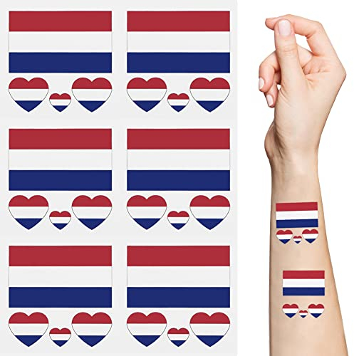 Geluode Temporäre Tattoos mit Niederländischer Flagge, 10 Blatt Nationalflaggen-Gesichtstattoo-Aufkleber für internationale Wettbewerbe der Weltmeisterschaft und des Europapokals