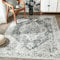 TOPICK Teppich 90x150cm Grau Floral Faltbar Waschbar Superdünne Vintage Blumenteppich Kurzflor Orientalischer Küchenteppich für Innenbereich Schlafzimmer Wohnzimmer Esszimmer Büro Flur