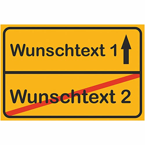 INDIGOS UG - WUNSCHTEXT Schild - 20x15cm - Aufkleber - Ortsschild mit eigenem Namen oder Text - personalisiert - Wunschtext individuell - Ortsname, Funschild, Namensschild