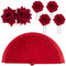 BOFUNX Flamenca Haarschmuck Rose Blumen Haarkamm Haarspange + Rose Blume Haarnadel + Rot Handfächer für Braut Brautjungfer Hochzeit Tanzen Partys