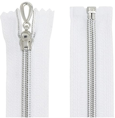 Aerzetix - C64084 - Set di 2 Cerniere Lampo a Spirale N°5 60cm separabile autobloccante - Rete in Nylon Argento - tiretto cursore in Metallo - Colore Bianco - merceria
