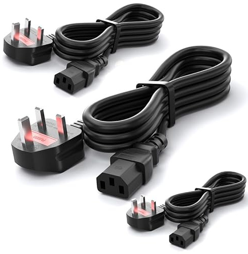 CYD 10A 250V C13 Power Cord, IEC AC Power Cable for Monitors, TVs, PCs, Printers, Scanners, Game Consoles, Speakers, Sound Systems, Amplifiers, Computers, Electronics, 4FT, Black, Pack of 3