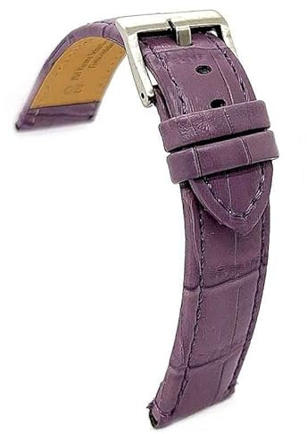 Diloy Bracelet montre cuir gravure crocodile écaille carrée sport plat – Tailles 14mm 16mm 18mm 20mm 22mm 24mm – Élégant et robuste 361 Violette 18mm