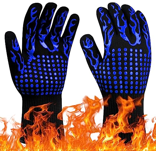 Flintronic Grillhandschuhe Hitzebeständig mit 800°C, Feuerfeste Handschuhe, Backhandschuhe, Kochhandschuhe, Ofenhandschuhe, für Backen, Küche & Grillen - Blau Das Neue