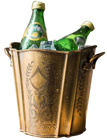 MEGCI Cubo de Hielo de latón Tallado a Mano Estilo Retro Cubo de Hielo Multiusos Grande para Bar en casa, Cerveza fría, champán, Botella de Vino