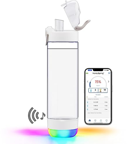 HANDYSPRING - Smart Water Bottle with Reminder to Drink Water - Lights and Sound (switchable) Spout Hydrate Glow Bottle 26 oz, Track Your Sips, Smart Hydration Reminder clear water bottle (white)