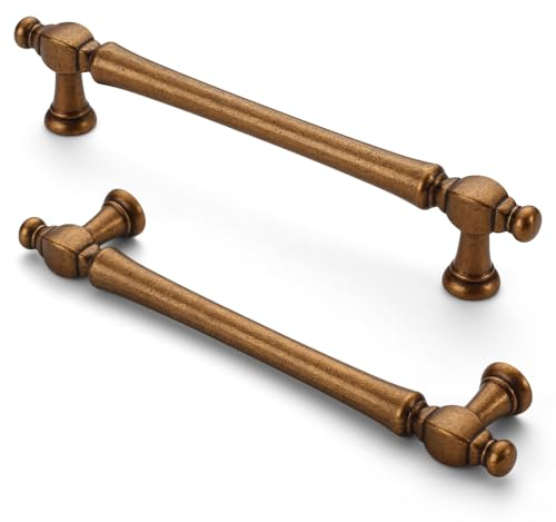 FURNIWARE 10 piezas Antiguo latón Distancia de Orificio de 128 mm Tiradores Para Cocina Manija de Gabinete Manijas de Morden de Muebles, para Cocinas, Oficina