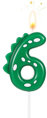 TOYMIS Zahlen Geburtstagskerzen, 7cm Dinosaurier Kerzen Geburtstagskuchenkerzen Dinosaurier Kerzen Geburtstag für Kuchen-Dinosaurier-Kerzen-Themenparty-Dekoration(Nummer 6)
