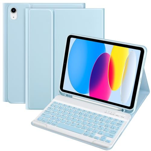 TQQ Tastaturhülle für iPad 10. Generation, AZERTY, Französisches Layout, abnehmbare Bluetooth-Tastatur mit automatischer Standby- / Weckfunktion für iPad 10.9 Zoll 2022 (A2696 / A2757 / A2777)