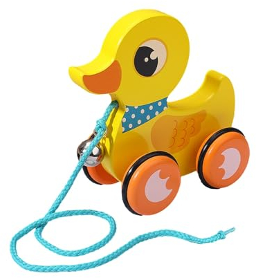 perfk Push-Pull-Spielzeug, handgefertigtes Holz-Pull-Spielzeug, Tier-Schiebe- und Ziehspielzeug für Kinder, Kinder ab 1 Jahr, Jungen und Mädchen, Geschenke, Ente