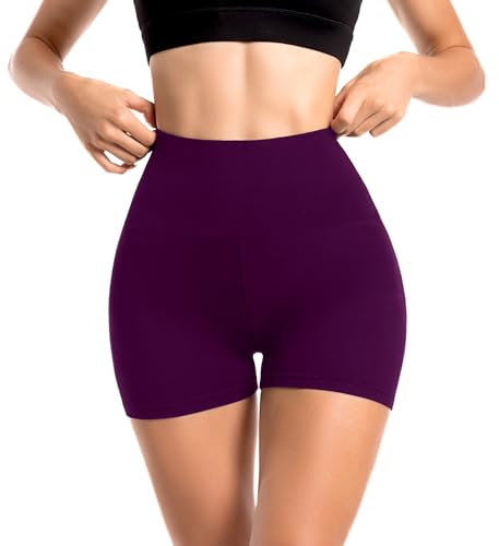 Sanpetix Sports Shorts Damen, High Waist Blickdicht Leggings Shorts für Damen Pflaumen-violett 1 Pack LXL
