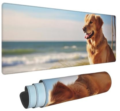Golden Retriever/Schreibtischunterlage, großes Mauspad, Gummi-Tastatur-Mauspad, weich, langlebig, rutschfest, für Büro- und Heimspiele, 30 x 80 cm