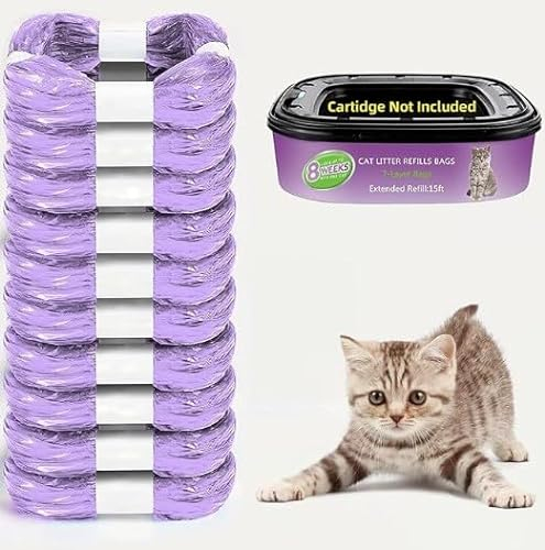 Lot De 10 Sacs De Recharge Pour Litière Pour Chat- Recharges Anti Sac Poubelle Litiere Chat, Recharge Pour Chat De 6,5 M Compatible Avec Votre Cartouche De Recharge Litter Genie/Locker, Violet