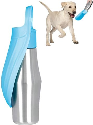 Botella de agua de viaje para perros 750 ml | Botella de agua de viaje para perros | Botella de agua portátil para perros | Dispensador de agua y comida portátil, con cuenco plegable fácil de