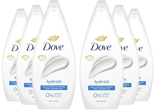 Dove Body Wash 0% Sulfate SLES for Women Made with Naturally Derived Cleansers and Plant Based Moisturiseres Gently Cleanses for Softer and Smoother Skin, 720ml (Buy 6, Hydrate)